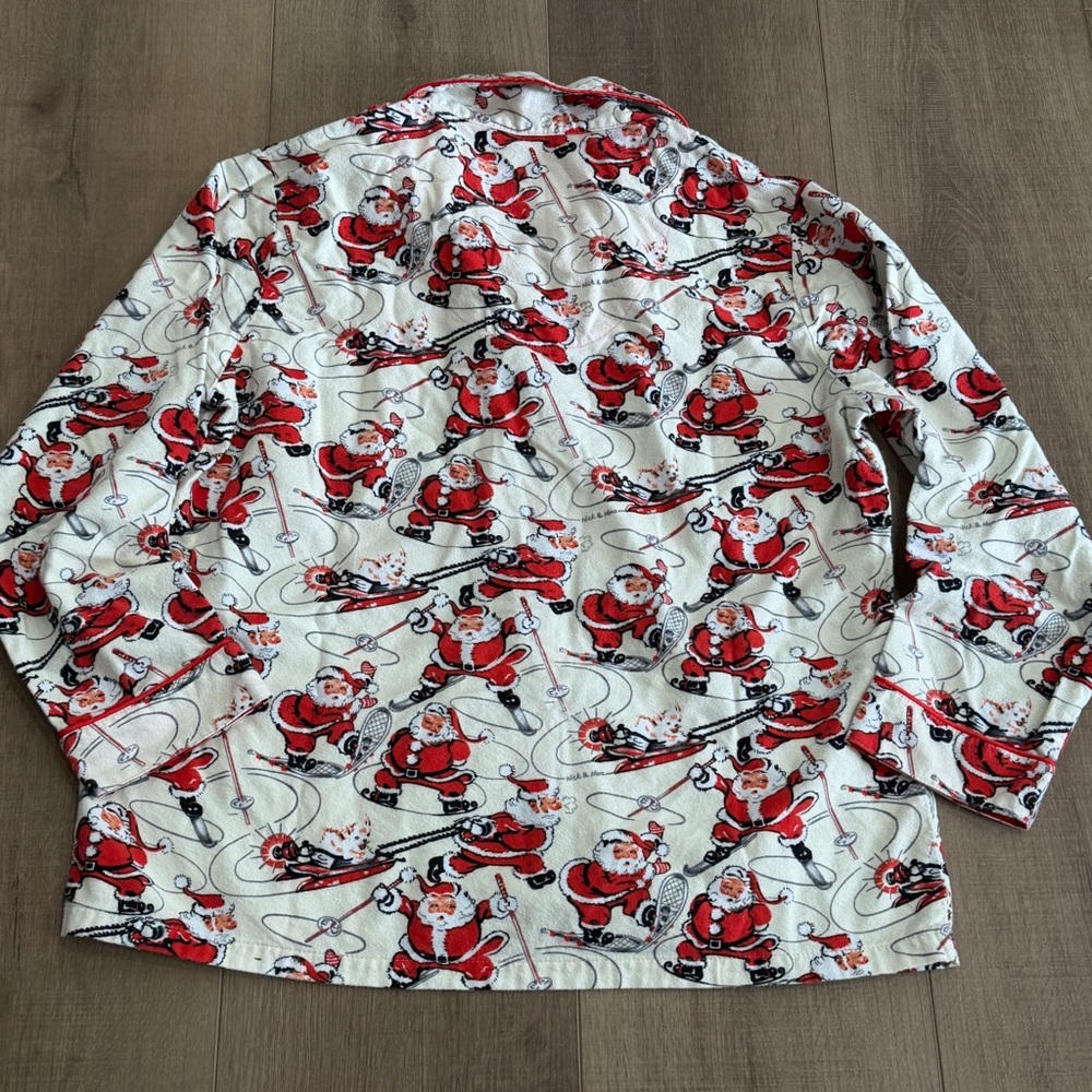 Nick & Nora XL SPORTY Santa Christmas Pajamas Flannel PJ Ski Skate Sled Top Only - Picture 6 of 12